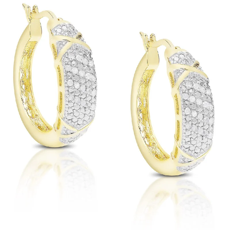 Drop Earrings for Concert Look -Finesque Gold over Silver or Sterling Silver 1/5 Ct TDW Diamond Hoop Earrings