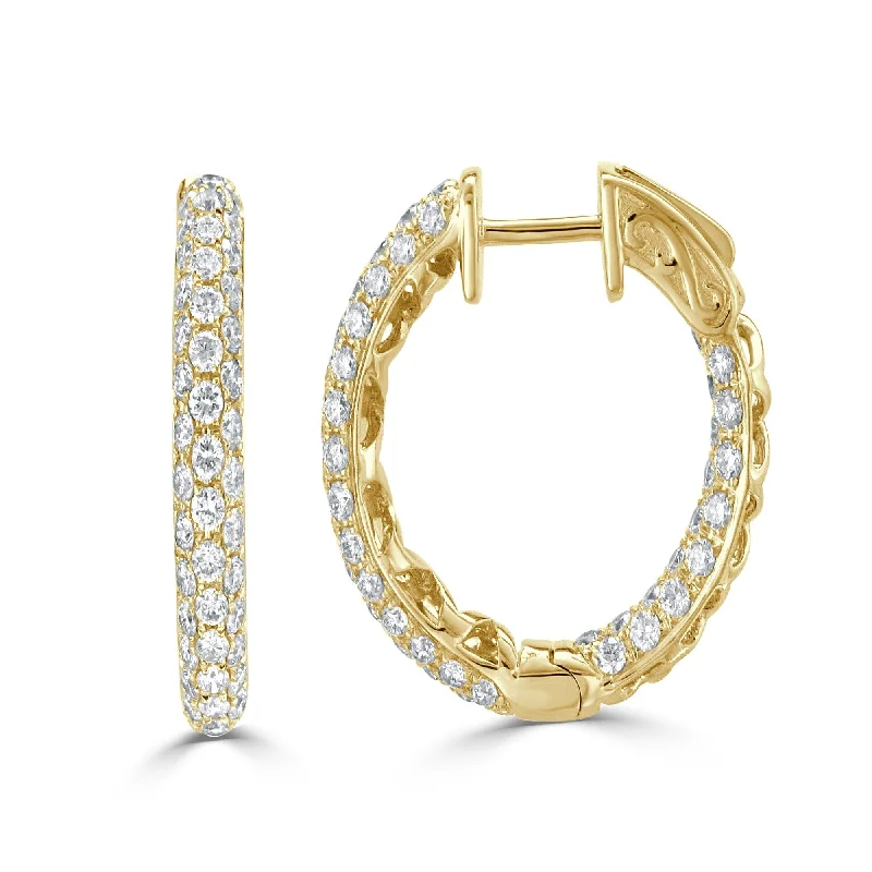 Drop Earrings for Wellness Routine -Joelle Collection Diamond Hoop Earrings 18K Yellow Gold 1.89 CTTW 3/4"