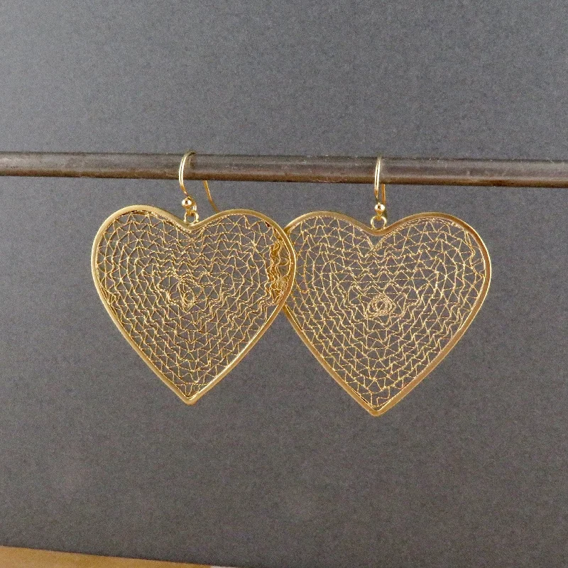 Drop Earrings for School Uniform -Mesh Heart Earrings