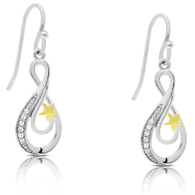 Drop Earrings for Everyday Glamour -Dolce Giavonna Sterling Silver Cubic Zirconia Infinity Design Dangle Earrings