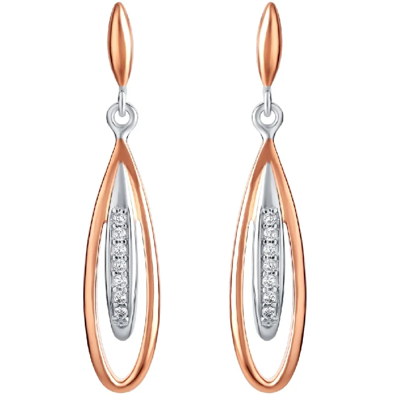 Pearl Drop Earrings for Elegance -Rose-Tone Sterling Silver Cubic Zirconia Floating Teardrop Earrings