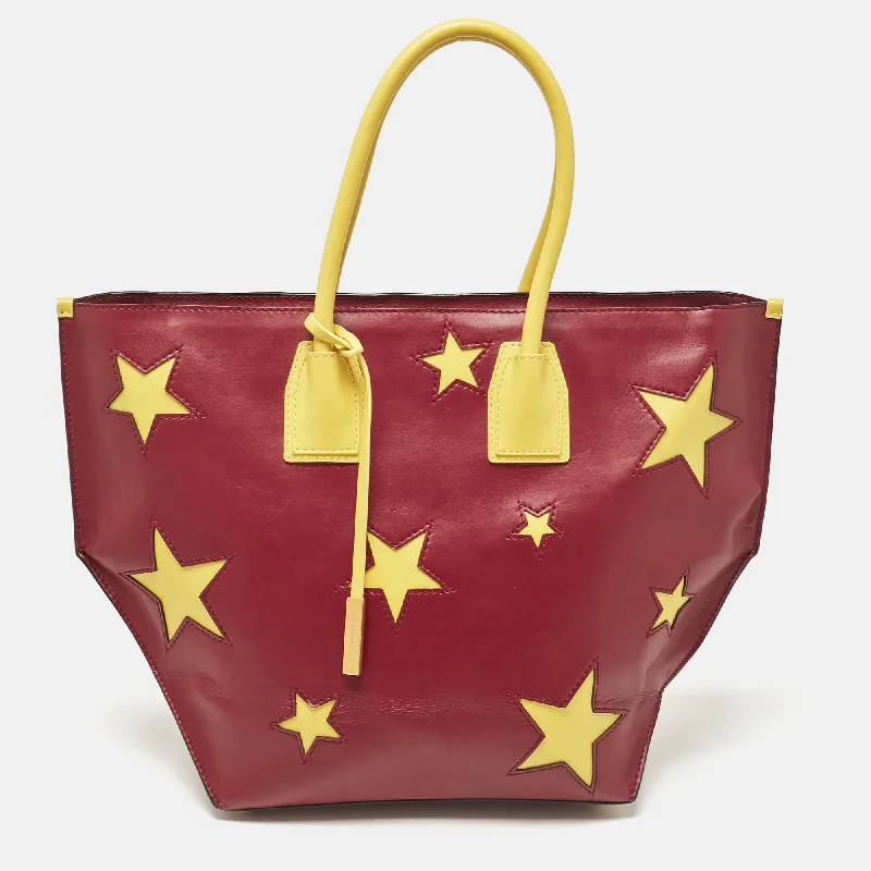 Handle bags with sturdy bases for stability -Stella Mccartney Red/yellow Faux Leather Large Star Cavendish Zip Tote