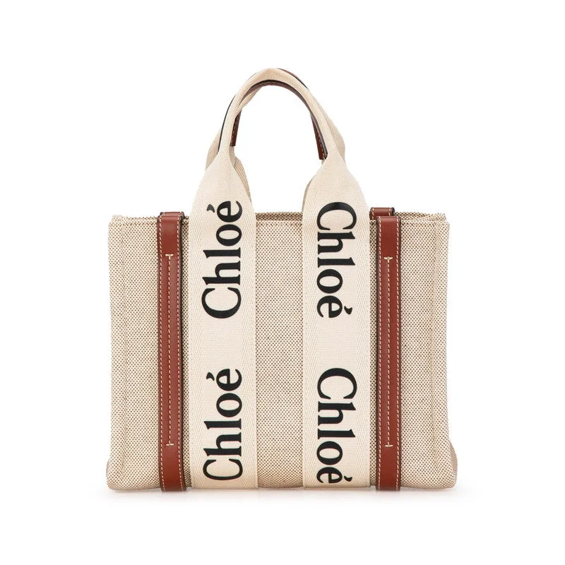 Vegan leather handle bags for eco-friendly chic -Chloe Woody Small Canvas Leather Handbag