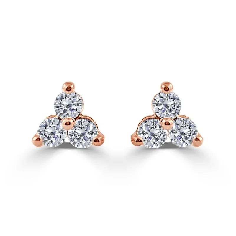 Drop Earrings with Knot Designs -Joelle Collection Three Stone Diamond Studs Earrings 14K Rose Gold 1ct TDW