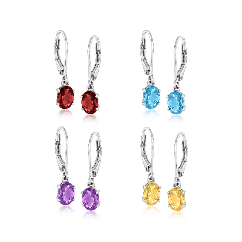 Drop Earrings for Evening Gown -Ross-Simons Multi-Gemstone Jewelry Set: 4 Pairs Of Drop Earrings in Sterling Silver