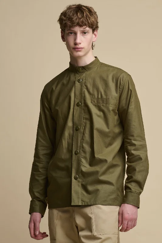 Henley Shirts for Relaxed -Men's George Lightweight Collarless Overshirt - Olive