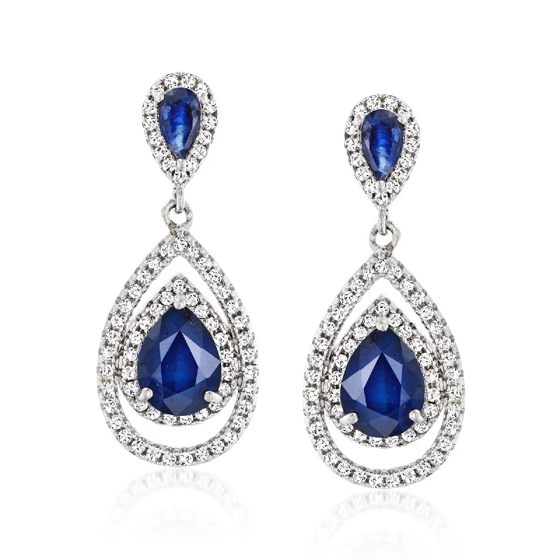 Contemporary Drop Earrings for Fashion -Ross-Simons Sapphire and White Topaz Teardrop Earrings in Sterling Silver