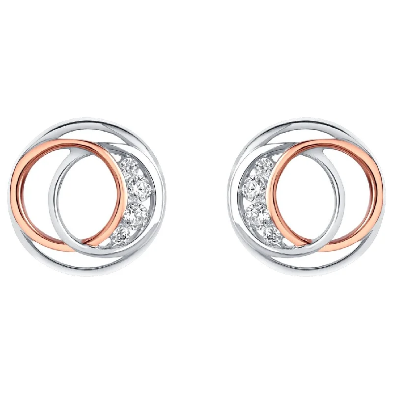 Drop Earrings with Keyhole Designs -Two-Tone Sterling Silver Cubic Zirconia Infinity Rings Earrings