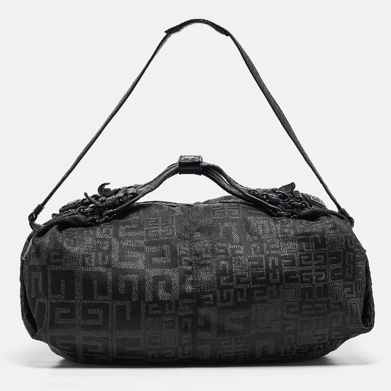 Handle bags with double handles for strength -Givenchy Black Signature Nylon And Leather Hobo