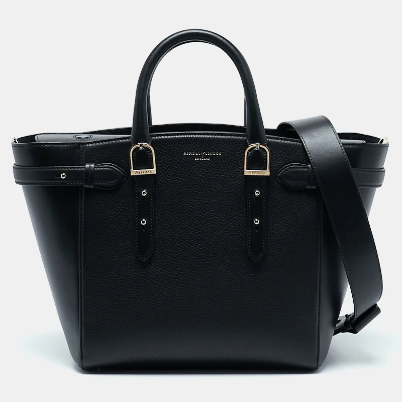 Handle bags with subtle embroidery for detail -Aspinal Of London Black Leather Marylebone Tote