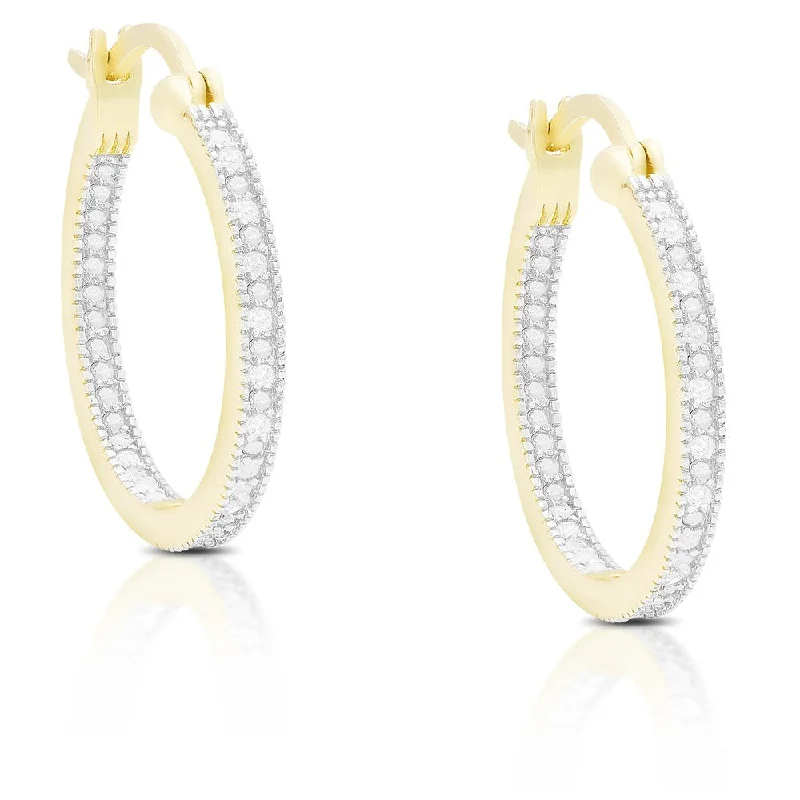 Drop Earrings for Yoga Session -Finesque Sterling Silver or Gold Over Silver 1/10 ct TDW Diamond Hoop Earrings