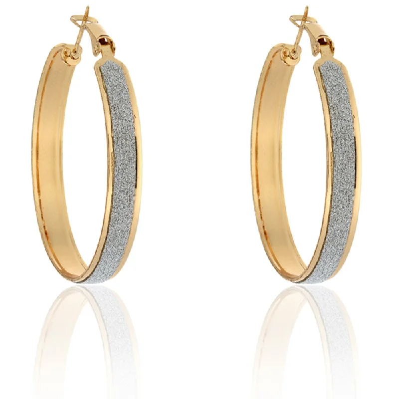 Drop Earrings for Everyday Glamour -Dolce Giavonna Small Goldtone Glitter Hoop Earrings