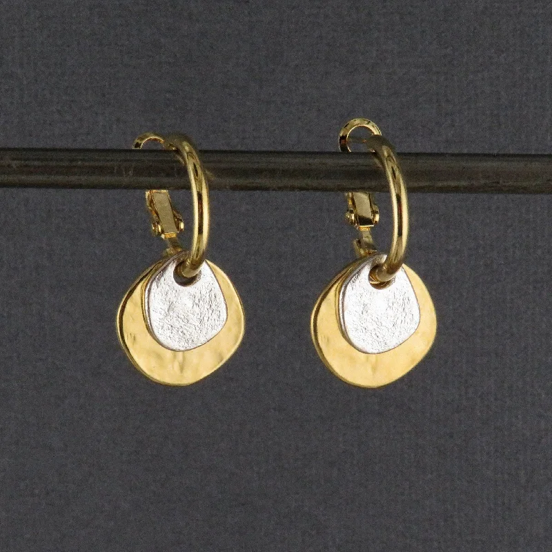 Two Tone Discs Earrings - Gold with Silver