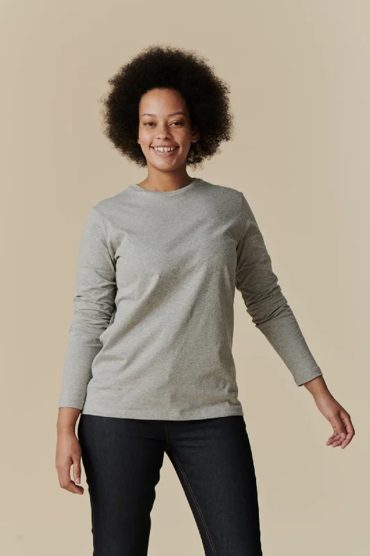 Office Blouses for Professional -Women's Long Sleeve T Shirt - Grey Marl