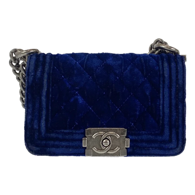 Handle bags with laptop sleeves for work -Chanel Mini Boy Matelasse Velour Leather Bag