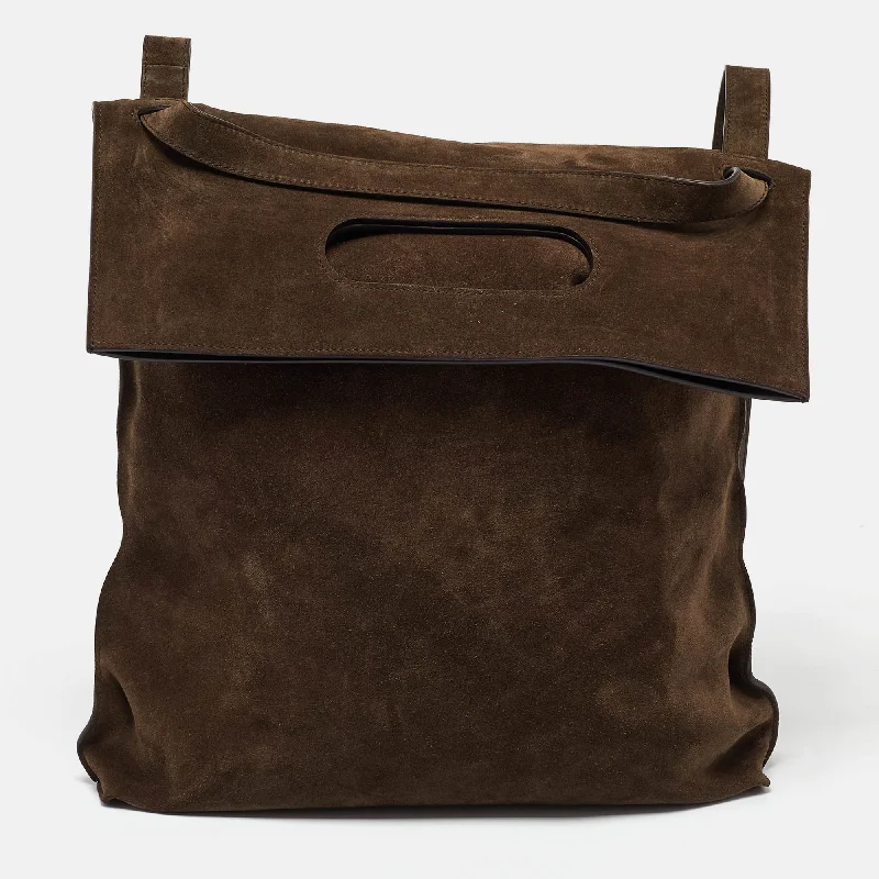 Handle bags with perforated details for style -Tom Ford Brown Suede Alix Convertible Tote Backpack