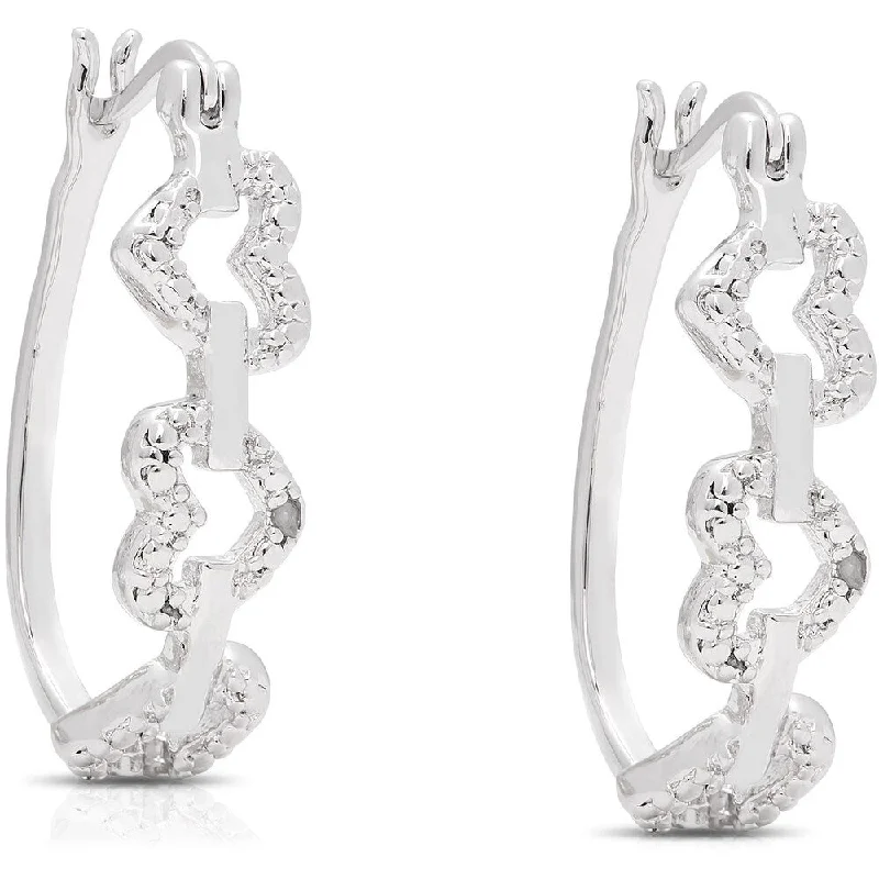 Lightweight Drop Earrings for All Day -Finesque Silver Overlay Diamond Accent Heart Design Hoop Earrings