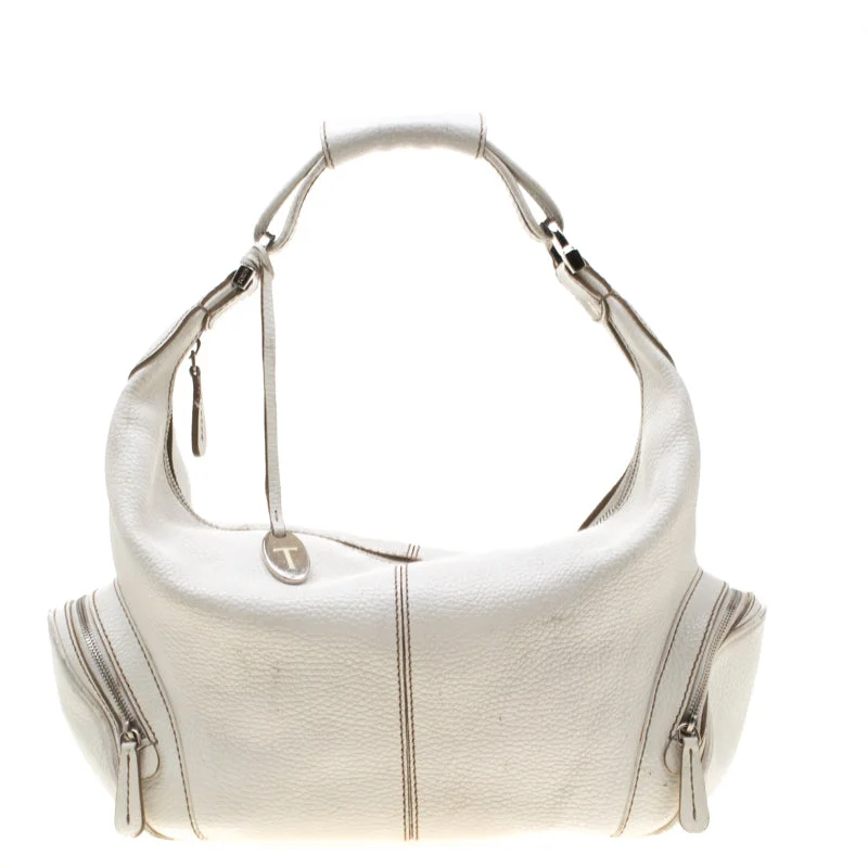 Handle bags with vibrant colors for boldness -Tod's White Leather Charlotte Hobo