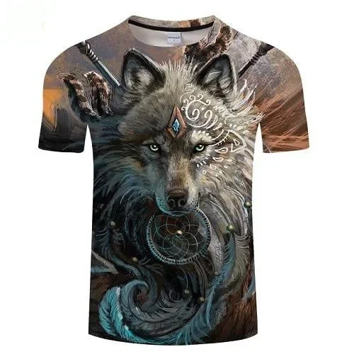 Sheer Blouses for Alluring -Wolf Warrior 3D Printed T-shirt Tops for Men with Short Sleeves