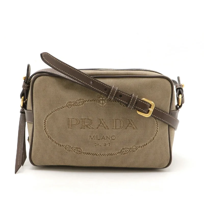 Leather handle bags for elegant daily carry -Prada Logo Jacquard Canvas Leather Shoulder Bag