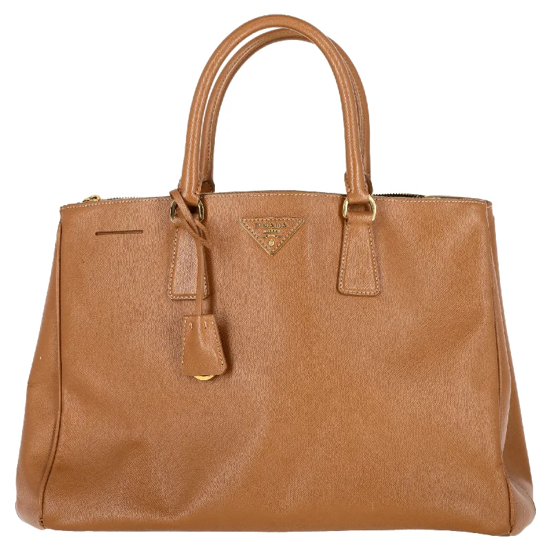 Handle bags with tropical prints for summer -Prada Extra large Galleria Hand Bag in Brown Leather