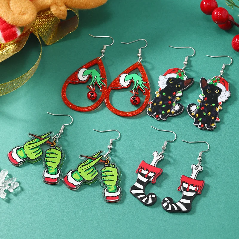 Minimalist Drop Earrings with Simplicity -Wholesale Acrylic Reversible Vintage Fashion Halloween Socks Black Cat Earrings