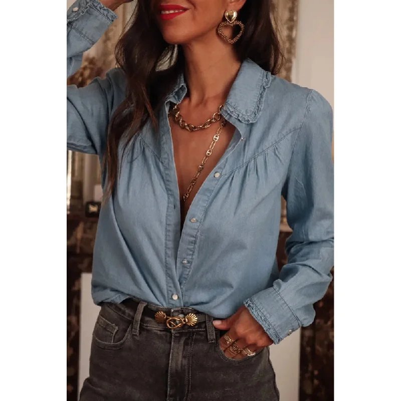 Screw Back Blouses for Security -Sugar & Lace Womens Dusk Blue Shirt - SL7821214-P704