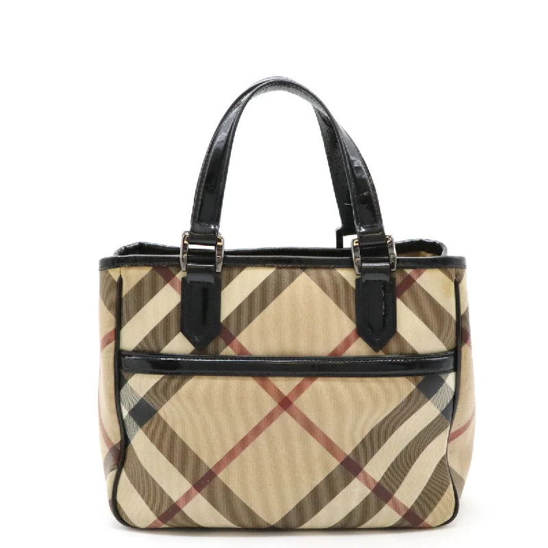 Handle bags with thick handles for support -Burberry House Check Tote Bag PVC Patent Leather