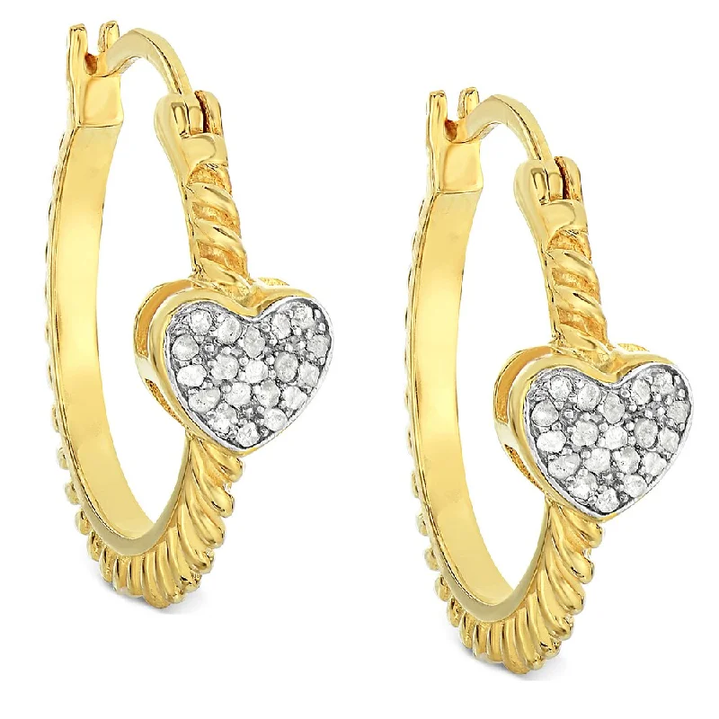 Drop Earrings with Leaf Motifs -Finesque Gold Over Sterling Silver 1/4 Ct TDW Diamond Heart Hoop Earrings