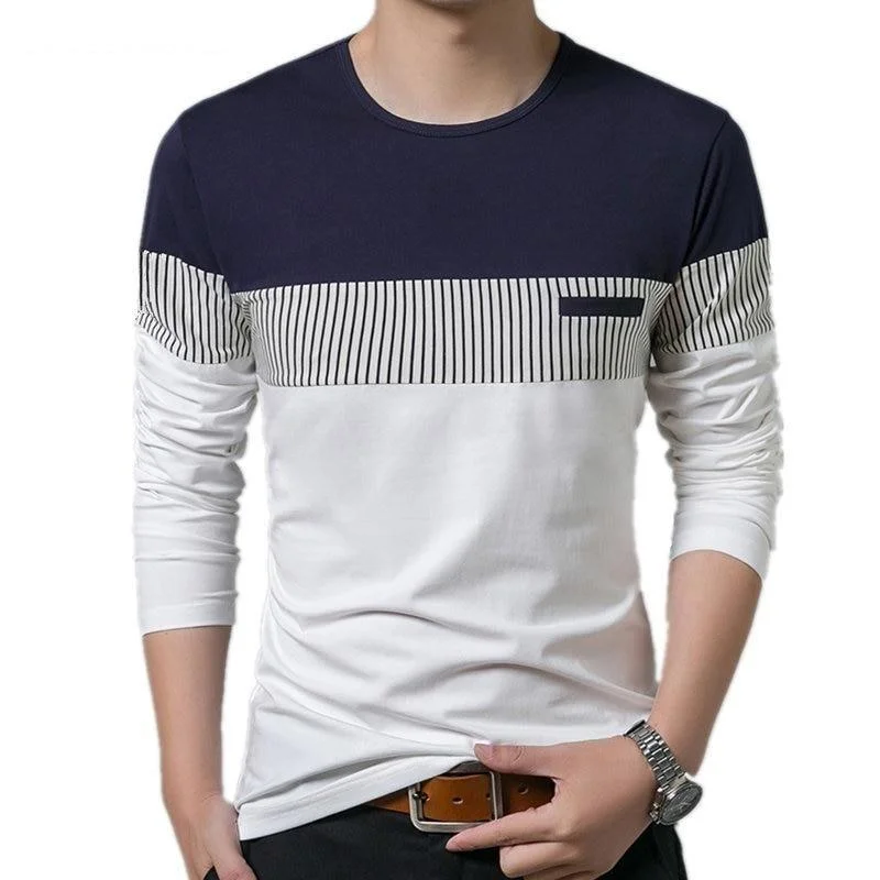 Sleeveless Blouses for Coolness -Men's Knitted Spring Autumn Fashion T-shirt with Patchwork and O-Neck