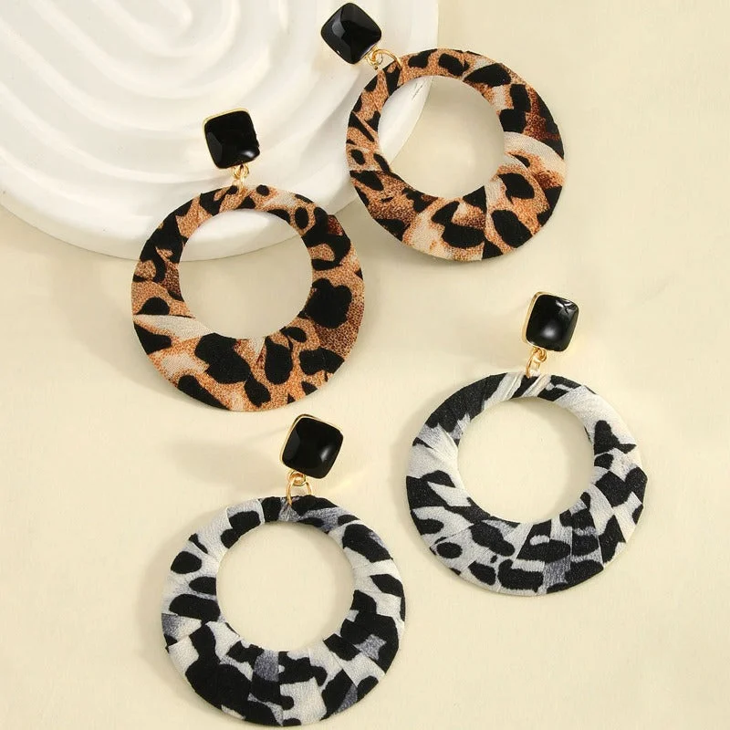 Contemporary Drop Earrings for Fashion -Wholesale Fashionable Personalized Leopard Print Geometric Circular Versatile Elegant High-end Earrings