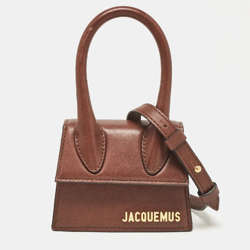 Handle bags with padded straps for comfort -Jacquemus Dark Brown Leather Mini Le Chiquito Top Handle Bag