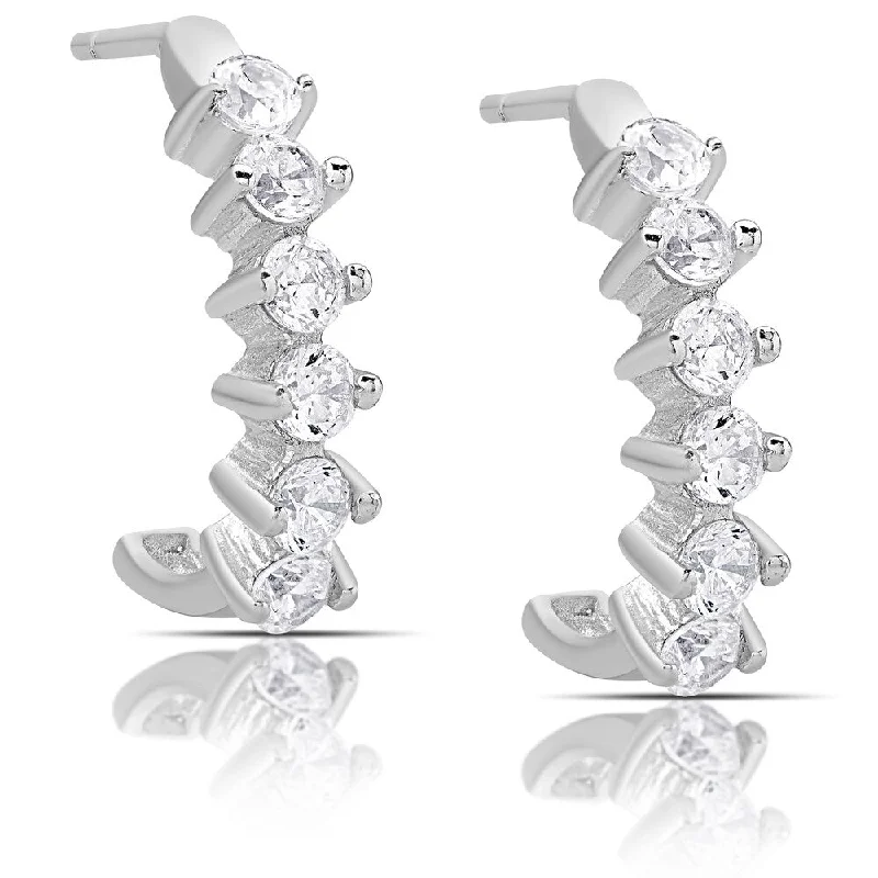 Hippie Drop Earrings with Beads -Dolce Giavonna Sterling Silver Cubic Zirconia Half Hoop Earrings