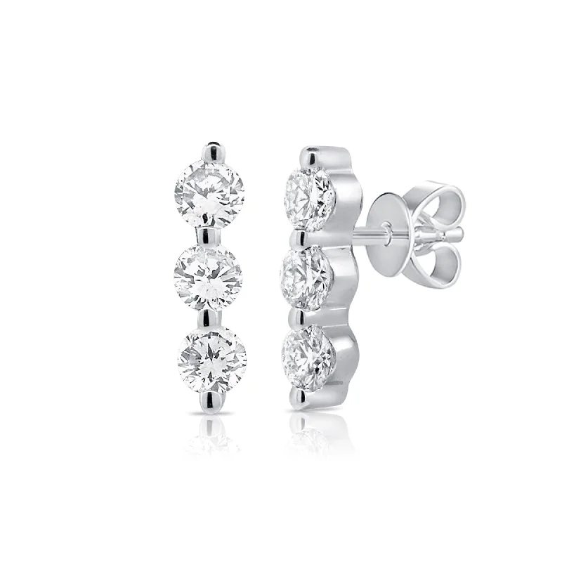 Pearl Drop Earrings for Elegance -Joelle Collection Diamond 3 Stone Bar Earrings 0.20Ct 14K White Gold Stud Earring