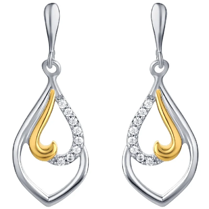 Drop Earrings for Valentine's Day -Two-Tone Sterling Silver Cubic Zirconia Twisted Teardrop Dangle Earrings