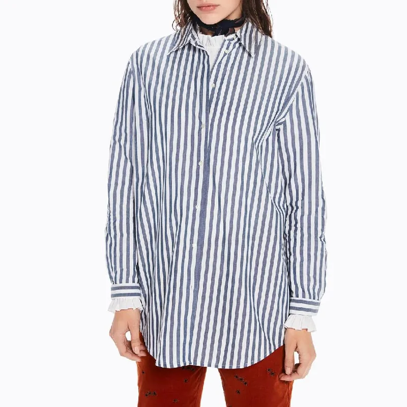 Blue Blouses for Classic -Striped Boyfriend Shirt (Blue)