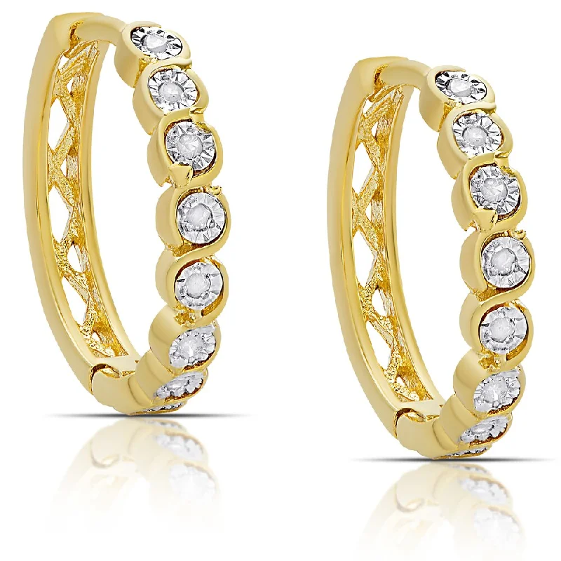 Drop Earrings with Etched Designs -Finesque Gold over Sterling Silver .12ct TDW Diamond Miracle Plate Hoop Earrings (I-J, I2-I3)