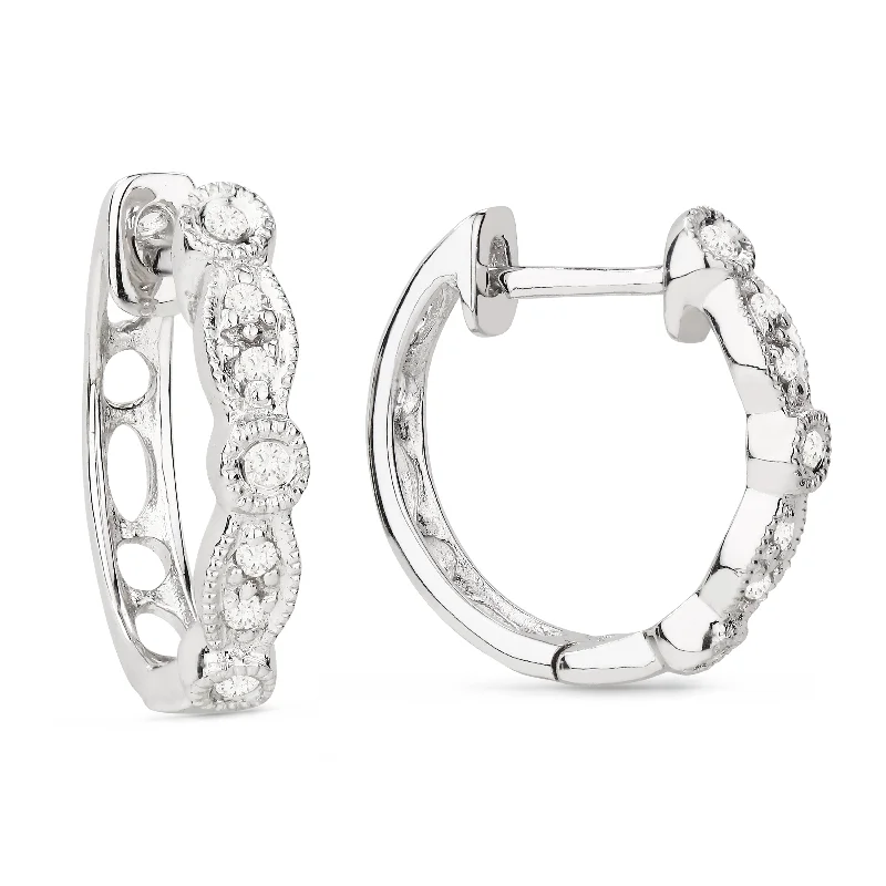 Waterproof Drop Earrings for Outdoor -0.06Ct White Diamond Hoops Earrings In 14K White Gold