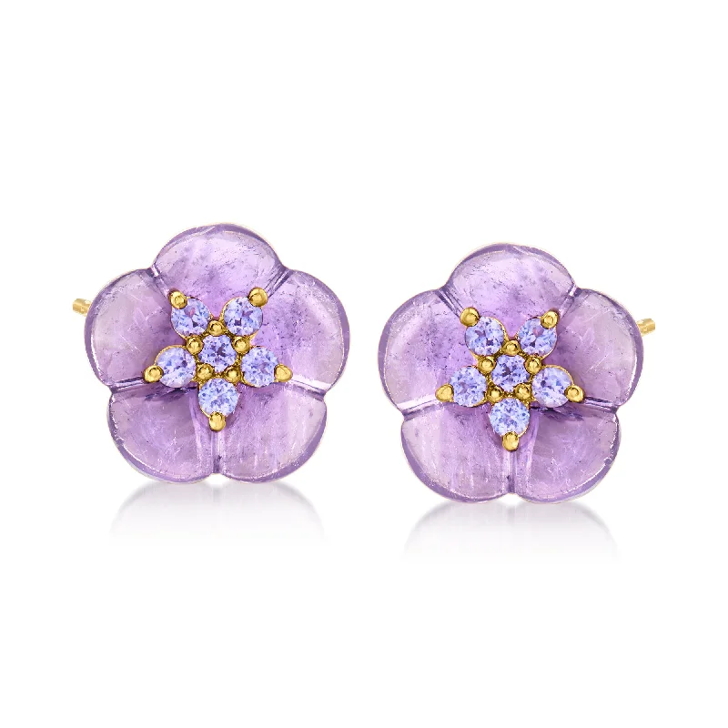 Drop Earrings for Valentine's Day -Ross-Simons Amethyst and . Tanzanite Flower Earrings in 18kt Gold Over Sterling