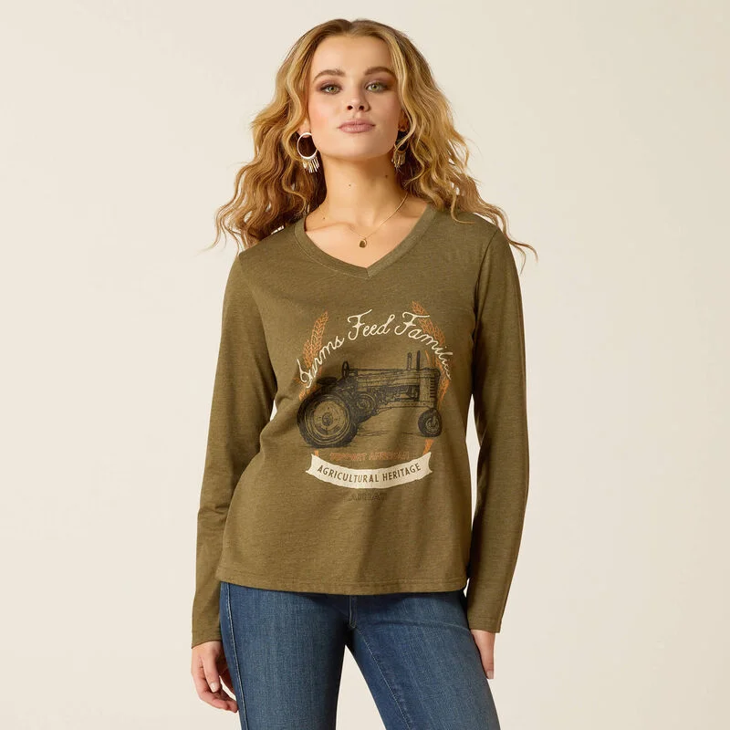 Cotton Shirts for Comfort -Ariat Women's AG Heritage Long Sleeve T-Shirt in Military Heather (Available in Regular and Plus Sizes)