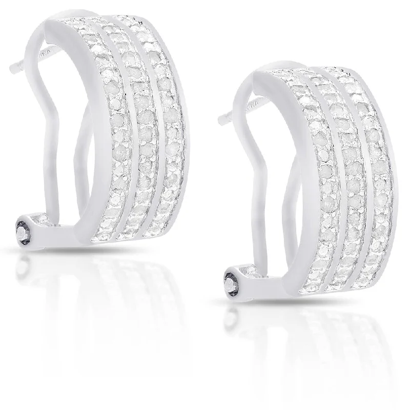 Drop Earrings with Filigree Work -Finesque Sterling Silver or Gold Over Silver 1/2 ct TDW Diamond Hoop Earrings