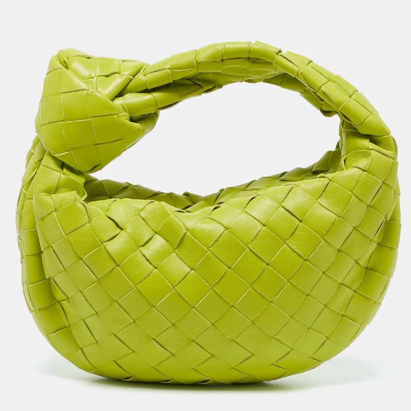 Handle bags with soft fabric for comfort -Bottega Veneta Lime Green Intrecciato Leather Mini Jodie Hobo