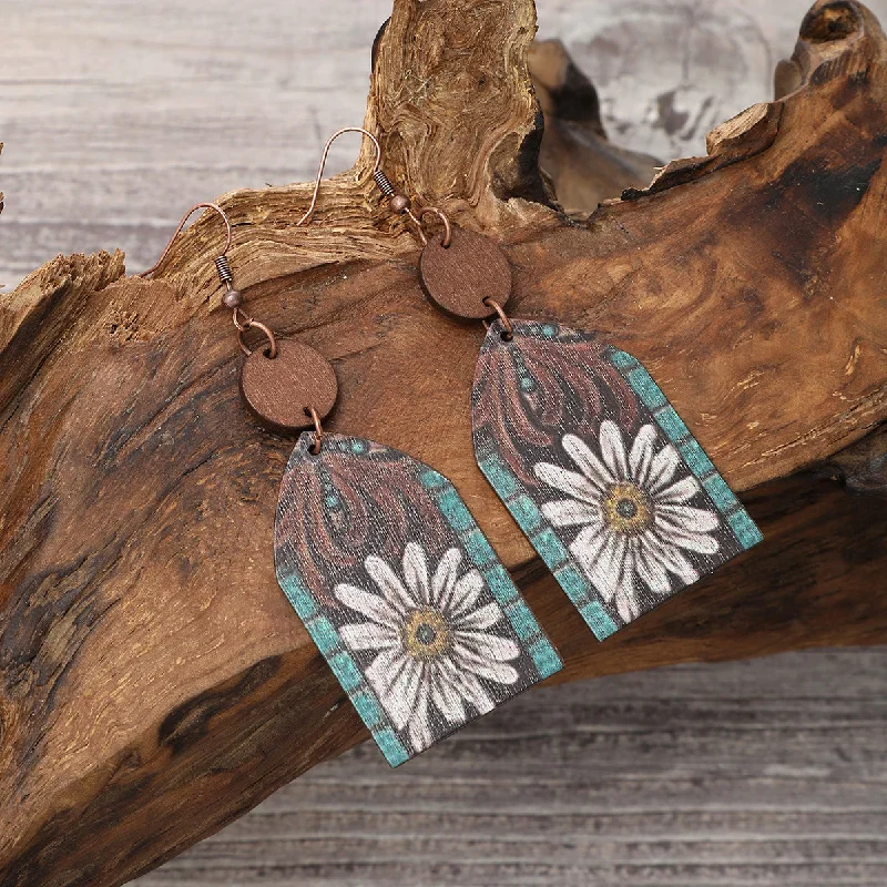 Drop Earrings for Anniversary -Wholesale Western Style Wooden Bull Head Flower Pattern Earrings