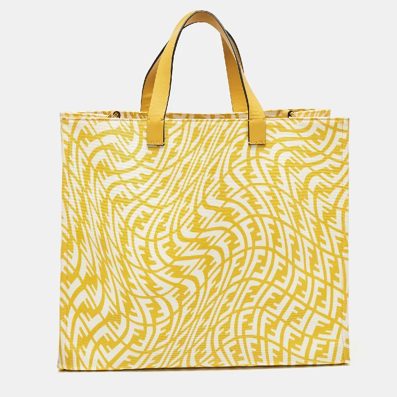 Handle bags with inner compartments for essentials -Fendi X Sarah Coleman Yellow Ff Vertigo Canvas And Leather Shopper Tote