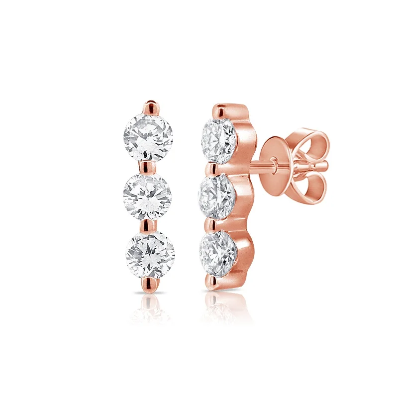 Drop Earrings for Yoga Session -Joelle Collection Diamond 3 Stone Bar Earrings 0.20Ct 14K Rose Gold Stud Earring