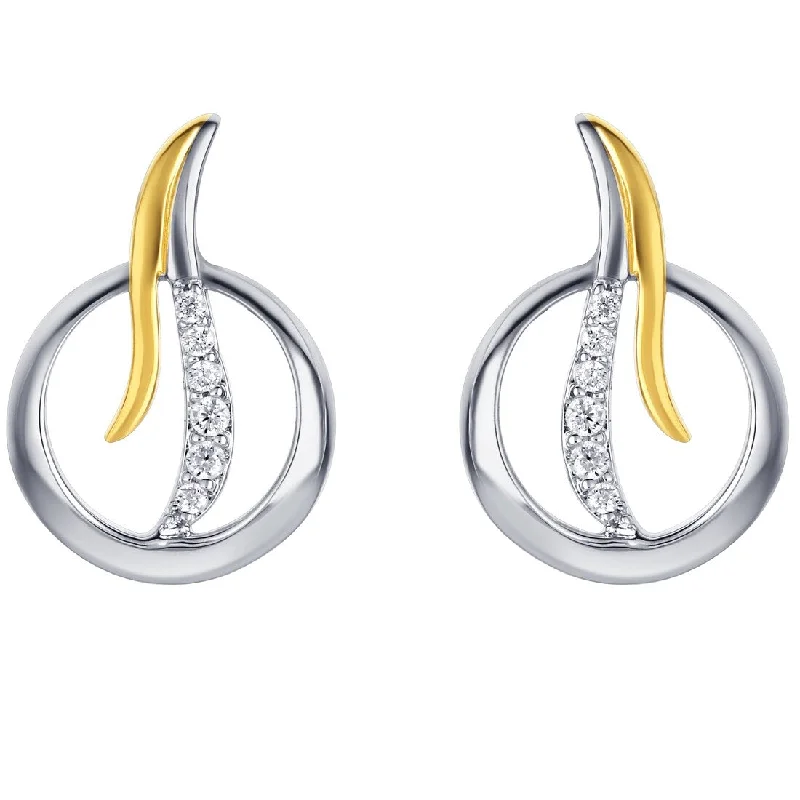 Drop Earrings for Everyday Glamour -Two-Tone Sterling Silver Cubic Zirconia Open Circle Earrings