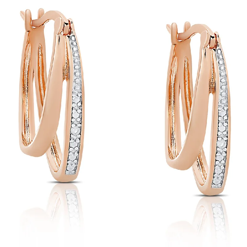 Drop Earrings with Chevron Designs -Finesque Gold Over Sterling Silver Diamond Accent Double Hoop Earrings