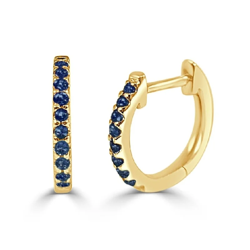 Gold Drop Earrings for Women -Joelle Collection Sapphire Huggie Hoop Earrings - 14K Gold Earrings U-Shaped Hoops With Blue Sapphire