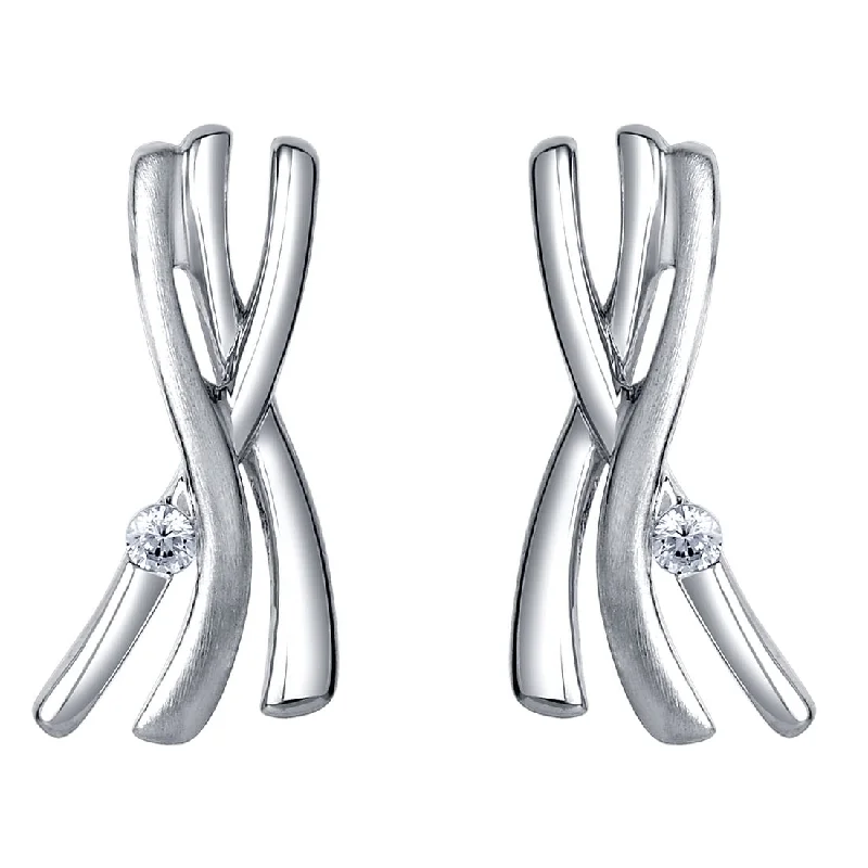 Drop Earrings with Abstract Designs -Sterling Silver Cubic Zirconia Sculpted X Earrings