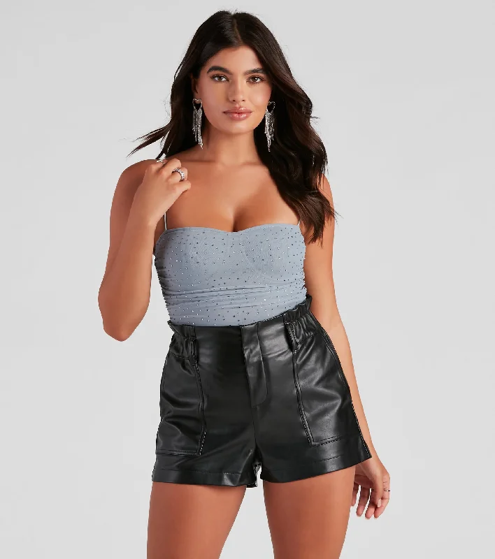 Comfortable tight top for women with short sleeves and casual vibe-See Me Sparkle Mesh Bodysuit